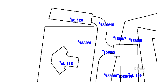 Parcela st. 1580/4 v KÚ Suky, Katastrální mapa
