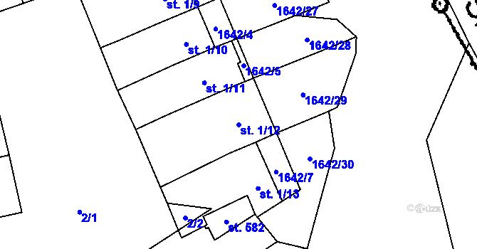 Parcela st. 1/12 v KÚ Ostrov u Macochy, Katastrální mapa