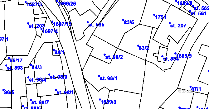 Parcela st. 96/2 v KÚ Ostrov u Macochy, Katastrální mapa