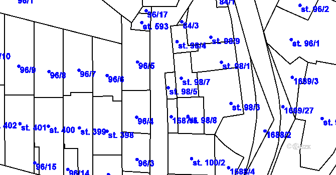 Parcela st. 98/5 v KÚ Ostrov u Macochy, Katastrální mapa