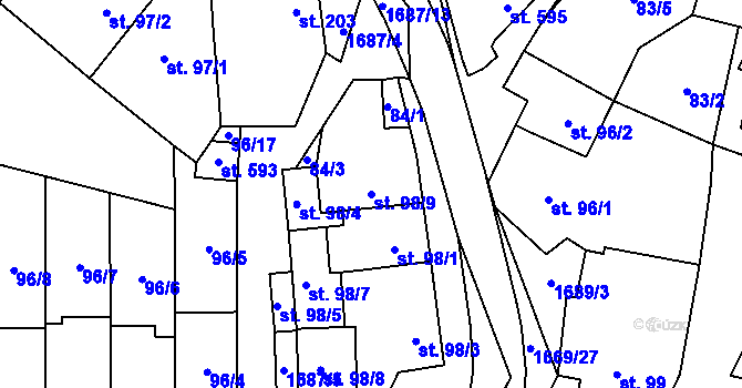 Parcela st. 98/9 v KÚ Ostrov u Macochy, Katastrální mapa