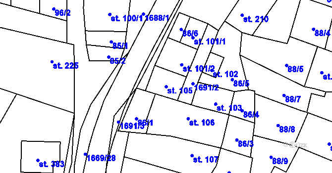 Parcela st. 105 v KÚ Ostrov u Macochy, Katastrální mapa