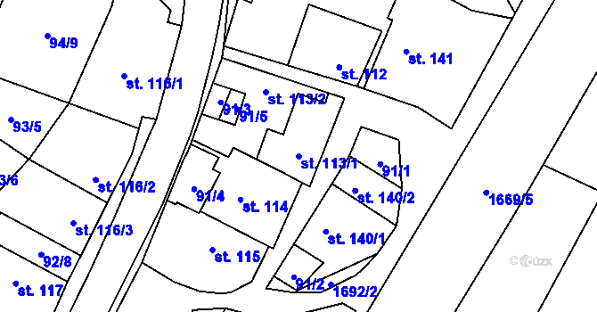 Parcela st. 113/1 v KÚ Ostrov u Macochy, Katastrální mapa