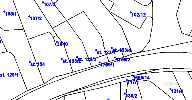 Parcela st. 123/1 v KÚ Ostrov u Macochy, Katastrální mapa