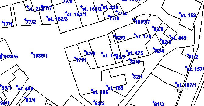 Parcela st. 173 v KÚ Ostrov u Macochy, Katastrální mapa