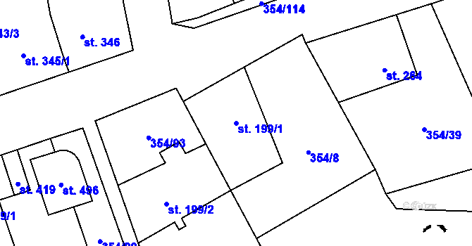 Parcela st. 199/1 v KÚ Ostrov u Macochy, Katastrální mapa