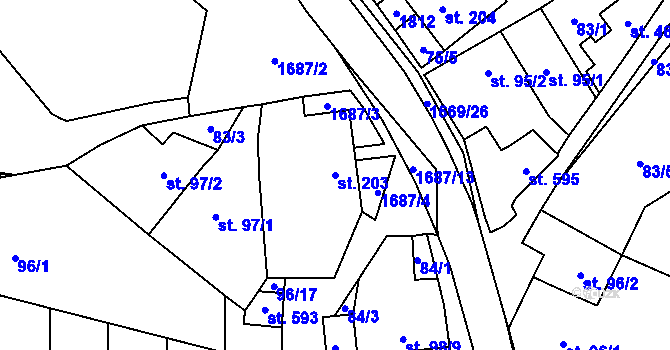 Parcela st. 203 v KÚ Ostrov u Macochy, Katastrální mapa