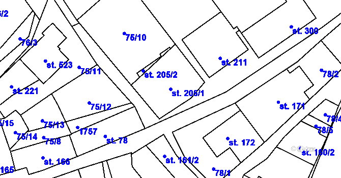 Parcela st. 205/1 v KÚ Ostrov u Macochy, Katastrální mapa