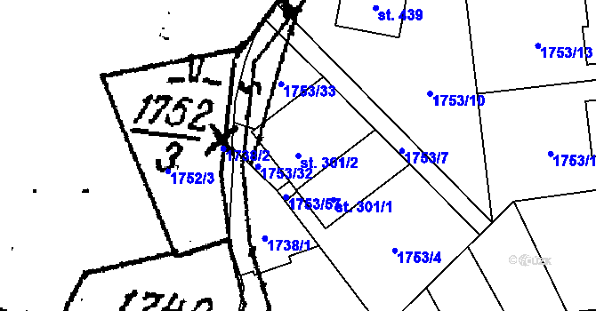 Parcela st. 301/2 v KÚ Ostrov u Macochy, Katastrální mapa