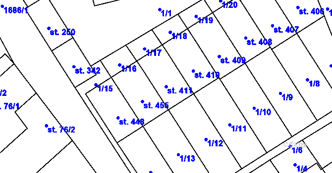 Parcela st. 411 v KÚ Ostrov u Macochy, Katastrální mapa