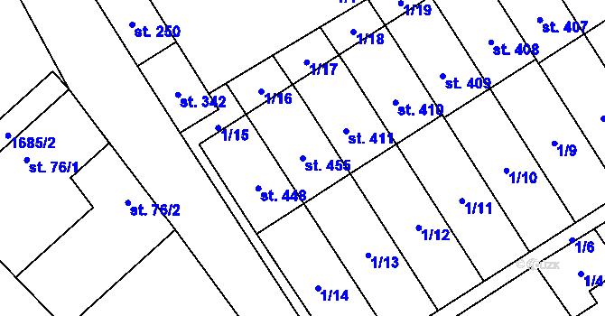 Parcela st. 455 v KÚ Ostrov u Macochy, Katastrální mapa