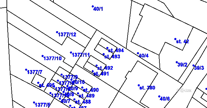 Parcela st. 493 v KÚ Ostrov u Macochy, Katastrální mapa