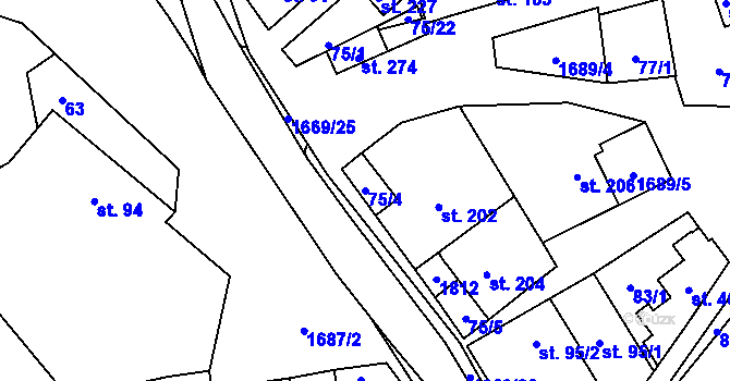 Parcela st. 75/4 v KÚ Ostrov u Macochy, Katastrální mapa