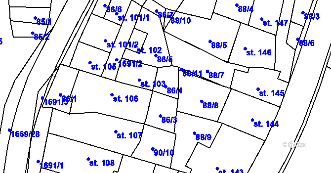 Parcela st. 86/4 v KÚ Ostrov u Macochy, Katastrální mapa