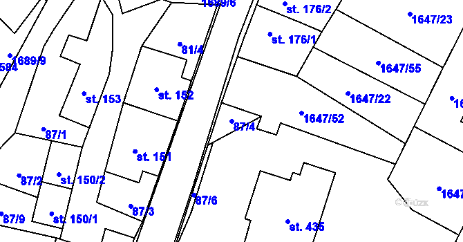 Parcela st. 87/4 v KÚ Ostrov u Macochy, Katastrální mapa