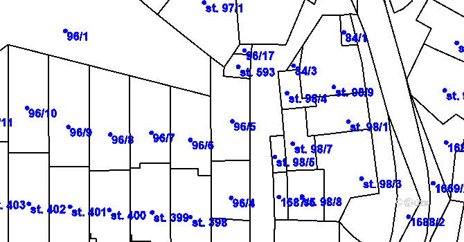 Parcela st. 96/5 v KÚ Ostrov u Macochy, Katastrální mapa