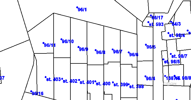 Parcela st. 96/8 v KÚ Ostrov u Macochy, Katastrální mapa