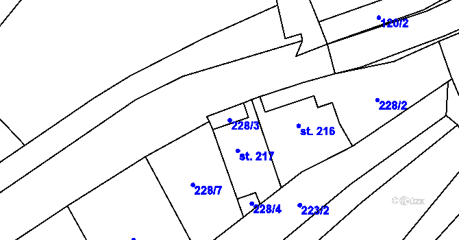 Parcela st. 228/3 v KÚ Ostrov u Macochy, Katastrální mapa