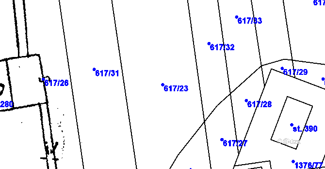 Parcela st. 617/23 v KÚ Ostrov u Macochy, Katastrální mapa