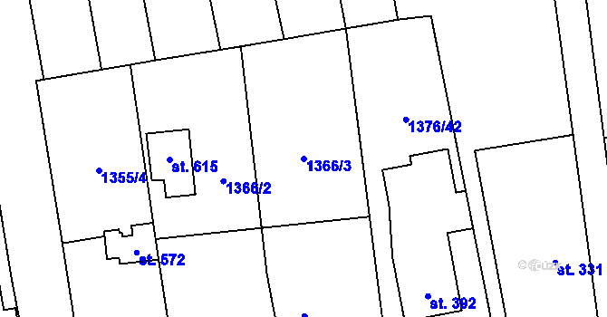 Parcela st. 1366/3 v KÚ Ostrov u Macochy, Katastrální mapa