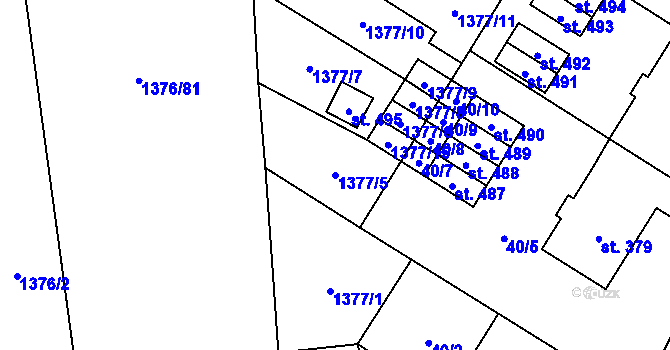 Parcela st. 1377/5 v KÚ Ostrov u Macochy, Katastrální mapa