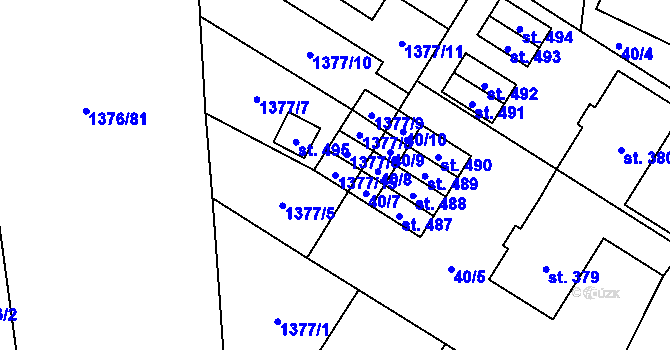 Parcela st. 1377/15 v KÚ Ostrov u Macochy, Katastrální mapa
