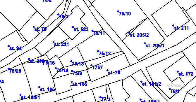 Parcela st. 75/12 v KÚ Ostrov u Macochy, Katastrální mapa