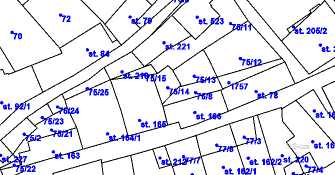 Parcela st. 75/14 v KÚ Ostrov u Macochy, Katastrální mapa