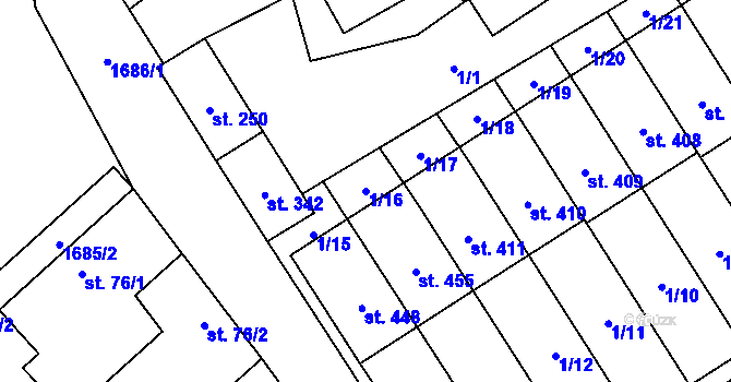 Parcela st. 1/16 v KÚ Ostrov u Macochy, Katastrální mapa