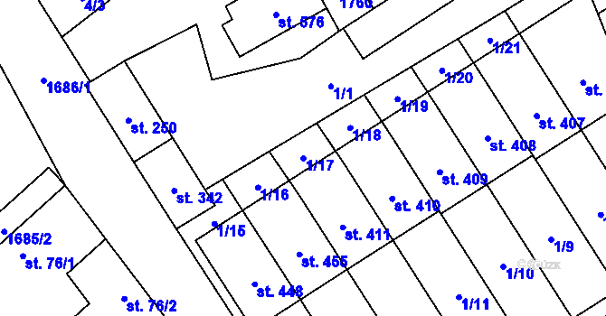 Parcela st. 1/17 v KÚ Ostrov u Macochy, Katastrální mapa