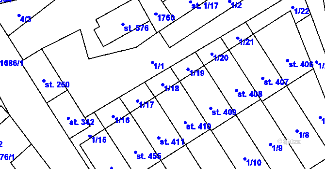 Parcela st. 1/18 v KÚ Ostrov u Macochy, Katastrální mapa