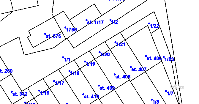 Parcela st. 1/20 v KÚ Ostrov u Macochy, Katastrální mapa