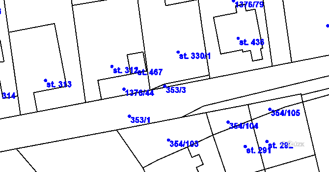 Parcela st. 353/3 v KÚ Ostrov u Macochy, Katastrální mapa