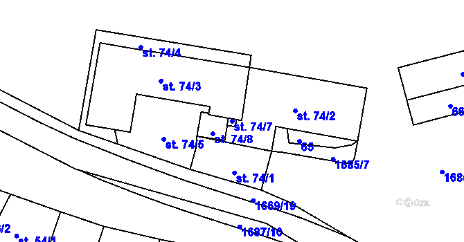 Parcela st. 74/7 v KÚ Ostrov u Macochy, Katastrální mapa