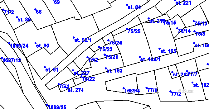 Parcela st. 75/21 v KÚ Ostrov u Macochy, Katastrální mapa