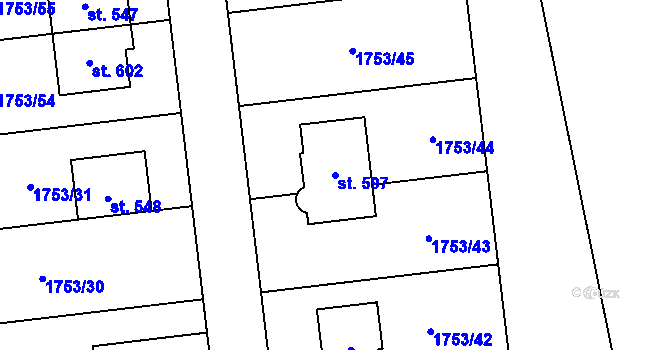 Parcela st. 597 v KÚ Ostrov u Macochy, Katastrální mapa