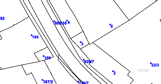 Parcela st. 3 v KÚ Ostrovačice, Katastrální mapa