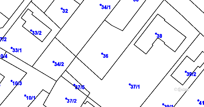Parcela st. 36 v KÚ Ostrovačice, Katastrální mapa