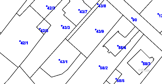 Parcela st. 43/4 v KÚ Ostrovačice, Katastrální mapa
