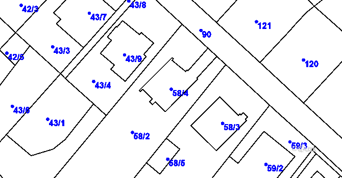 Parcela st. 58/4 v KÚ Ostrovačice, Katastrální mapa