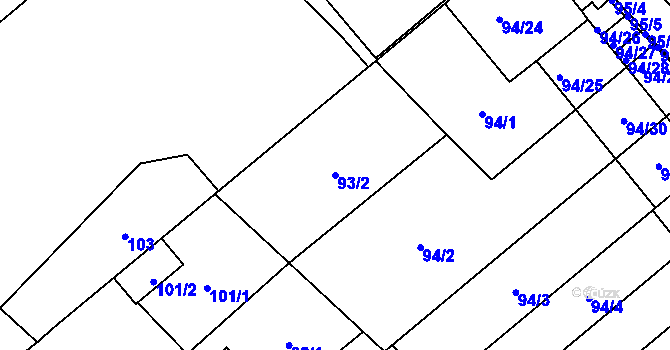 Parcela st. 93/2 v KÚ Ostrovačice, Katastrální mapa