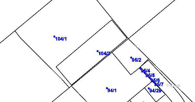 Parcela st. 104/2 v KÚ Ostrovačice, Katastrální mapa