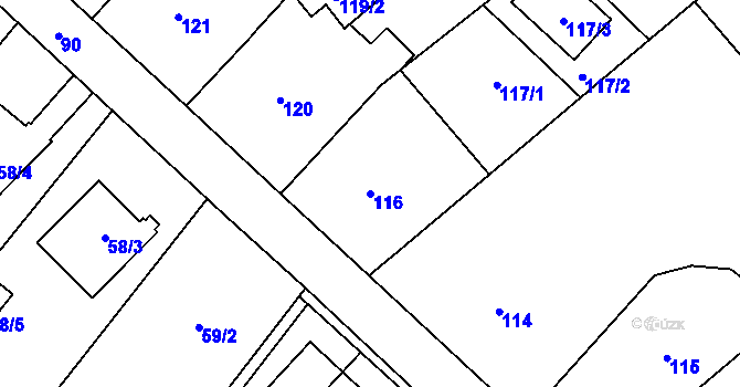 Parcela st. 116 v KÚ Ostrovačice, Katastrální mapa