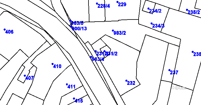 Parcela st. 231 v KÚ Ostrovačice, Katastrální mapa
