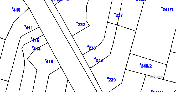 Parcela st. 233 v KÚ Ostrovačice, Katastrální mapa