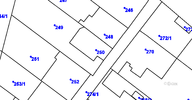 Parcela st. 250 v KÚ Ostrovačice, Katastrální mapa