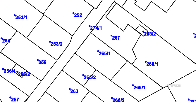 Parcela st. 265/1 v KÚ Ostrovačice, Katastrální mapa