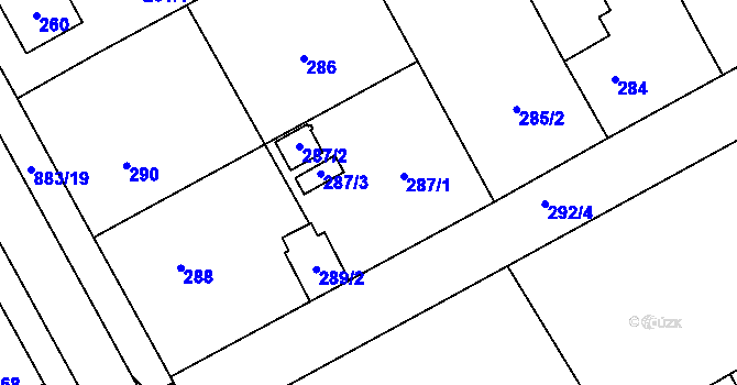 Parcela st. 287 v KÚ Ostrovačice, Katastrální mapa