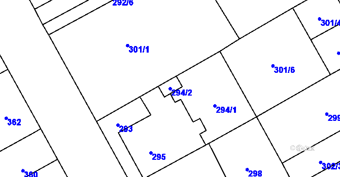 Parcela st. 294/2 v KÚ Ostrovačice, Katastrální mapa