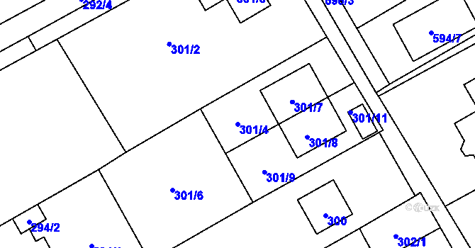 Parcela st. 301/4 v KÚ Ostrovačice, Katastrální mapa